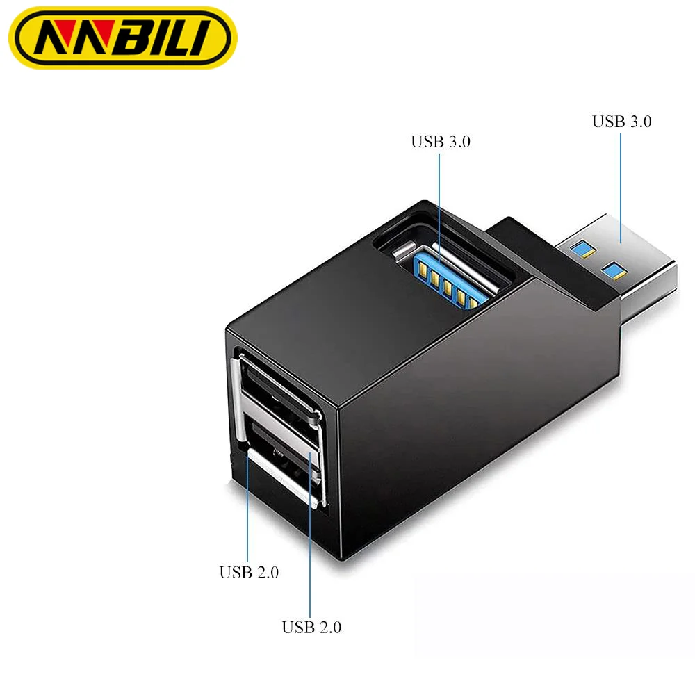 NNBILI 3 Ports High Speed Hubs USB 3.0 HUB Adapter Extender Splitter Box for Laptop MacBook Phone HD Data Transfer USB Splitter