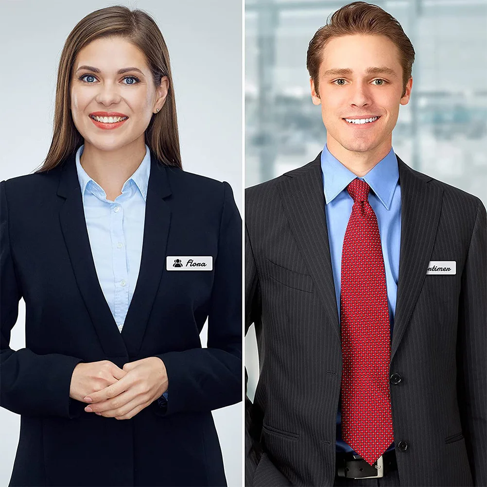 

16Pcs Blank Name Tags Round Corner Hard Badge Pin for Restaurant Hotel Flight Attendant Name Holder Portable DIY Badge Pin