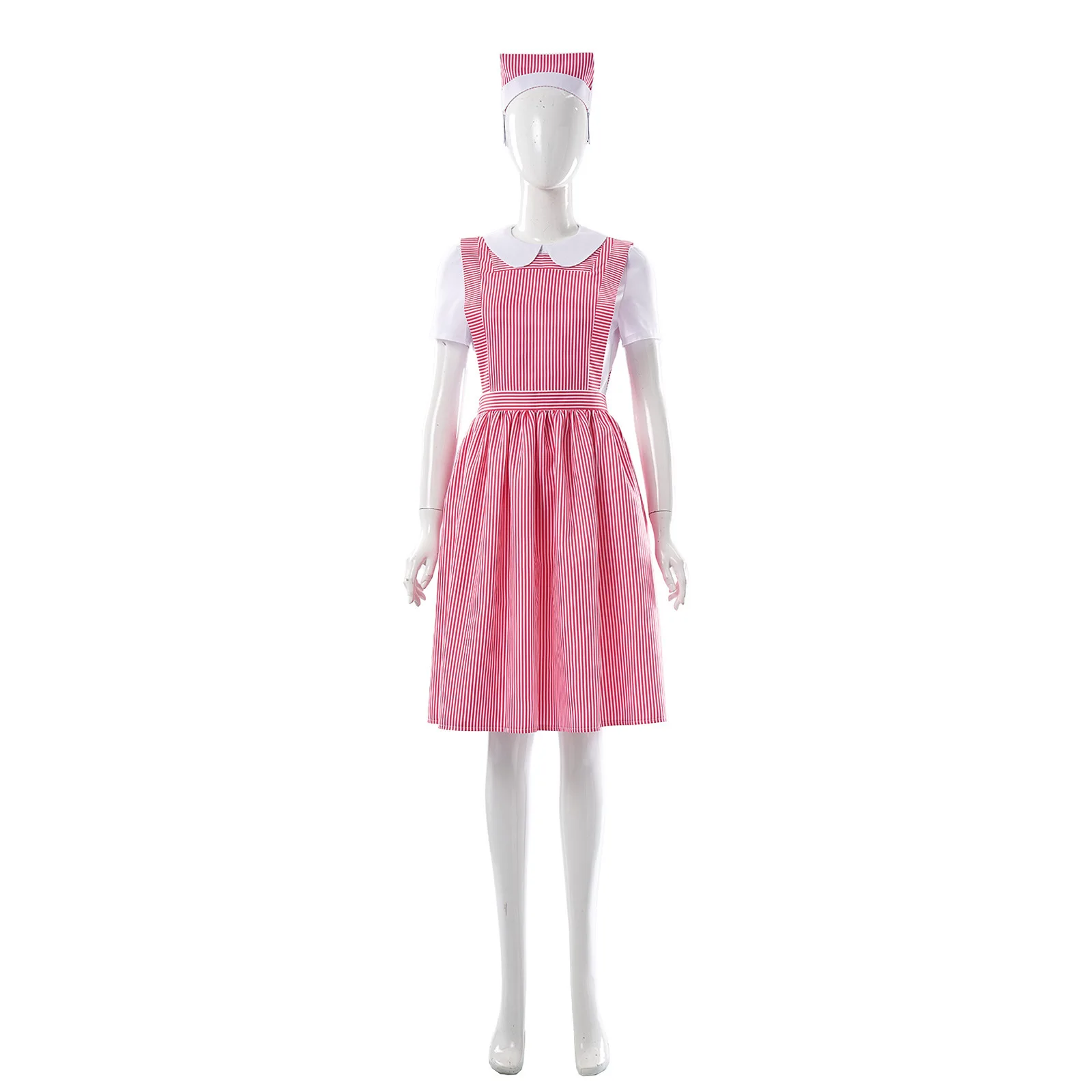 

Halloween Performance Costume Striped Apron Cosplay Stage Wear Red White Checkerboard Skirt Female Models Fashion Show