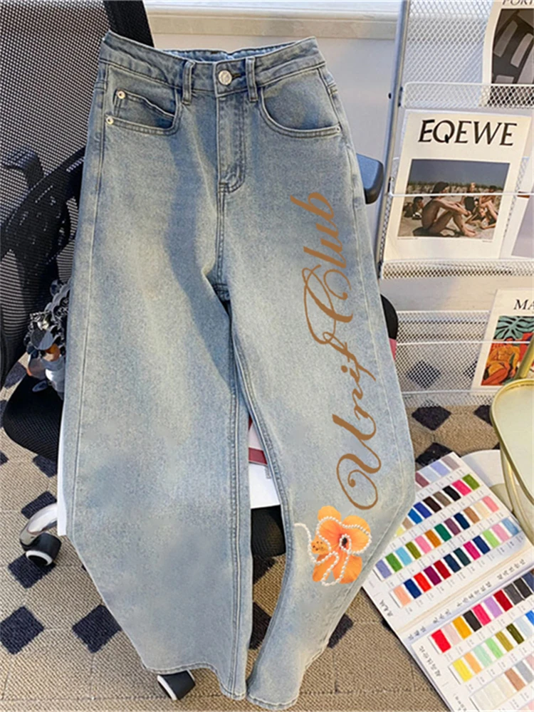 

Ретро американские BF Sle прямые джинсы с высокой талией, утягивающие драпированные свободные широкие брюки, женские летние