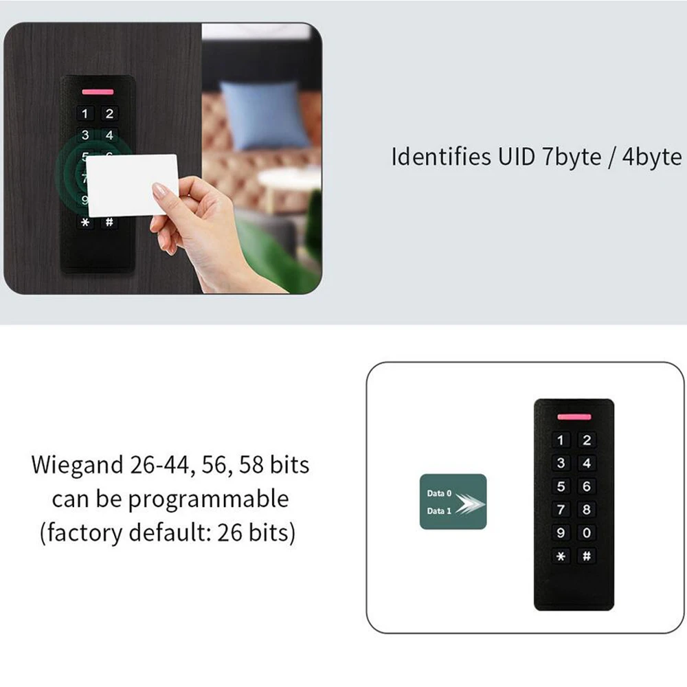 RFID Keyapd – lecteur de cartes IC EM, 125Khz 13.56Mhz, Interface Wiegand 26 34, contrôle d\'accès de porte, esclave, étanche