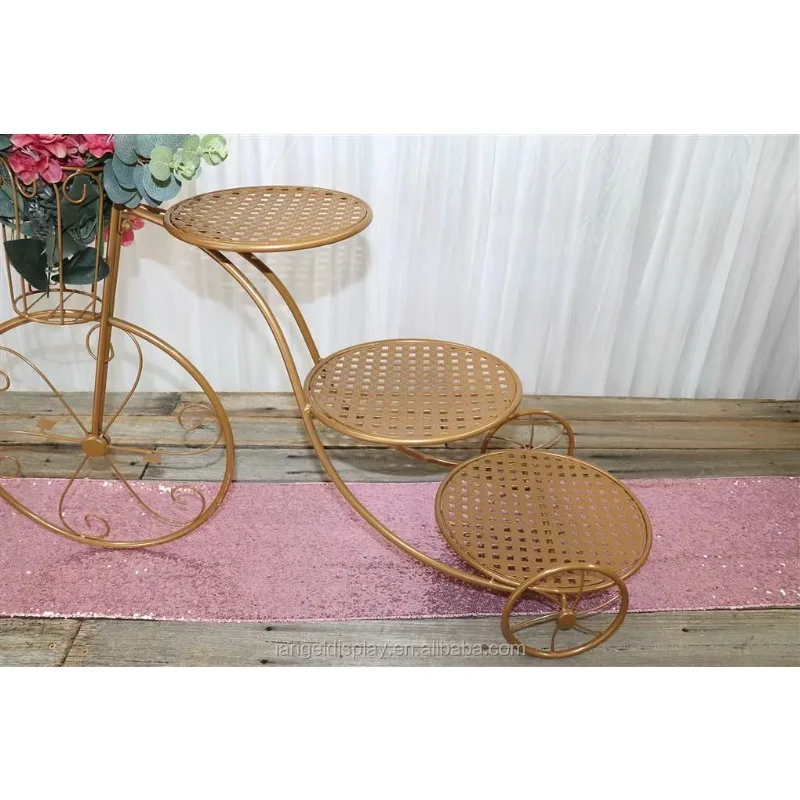 New creative three-layer golden wedding cake rack set round iron metal bicycle pattern decorative serving tray
