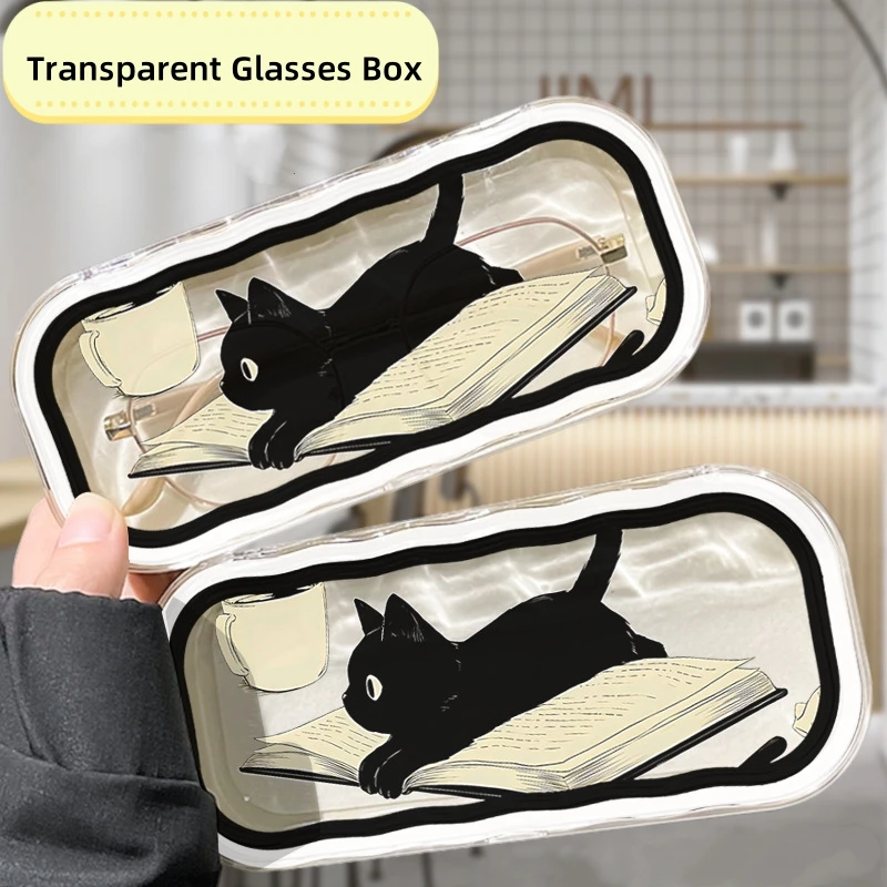 

Cartoon Glasses Holder Portable Transparent Eyewear Case Women Men Myopia Glasses Storage Simple Fashion Black Cat Glasses Box