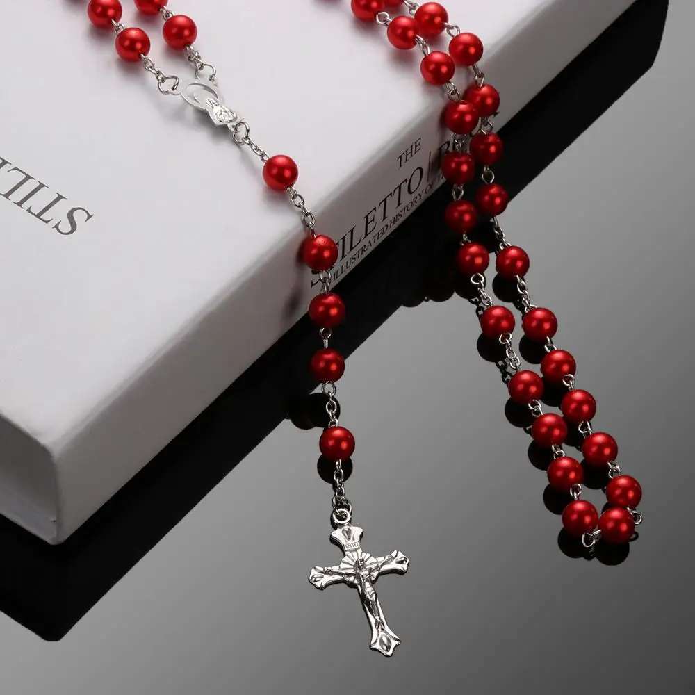 Fashion Crucifix Charm Virgin Mary Pendant Rosary Beads Chain Cross Necklace Jesus