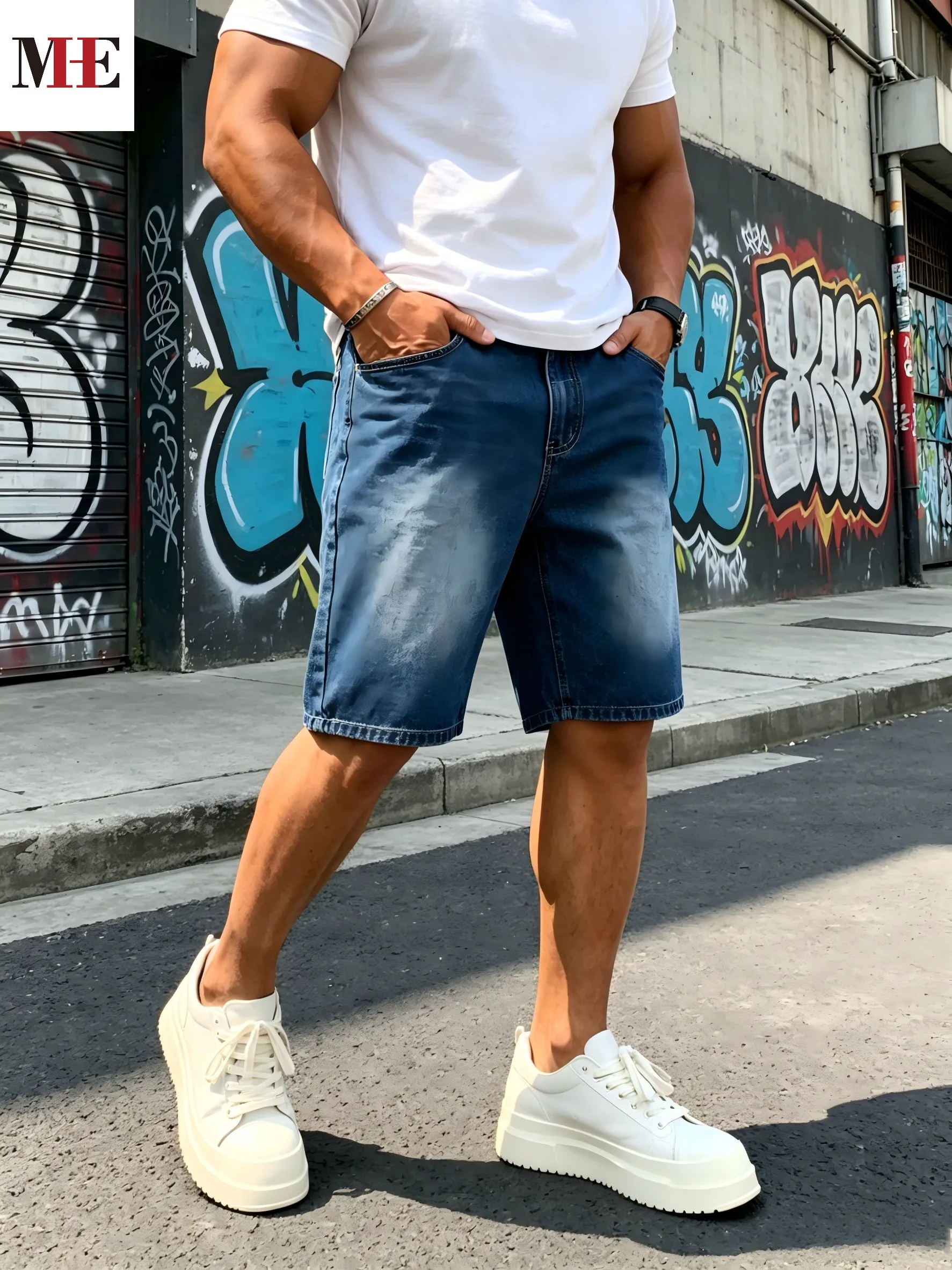 

HME Men's Comfort Denim Pants, Dark Blue Knee-Length Shorts with Durable Fabric & Relaxed Fit