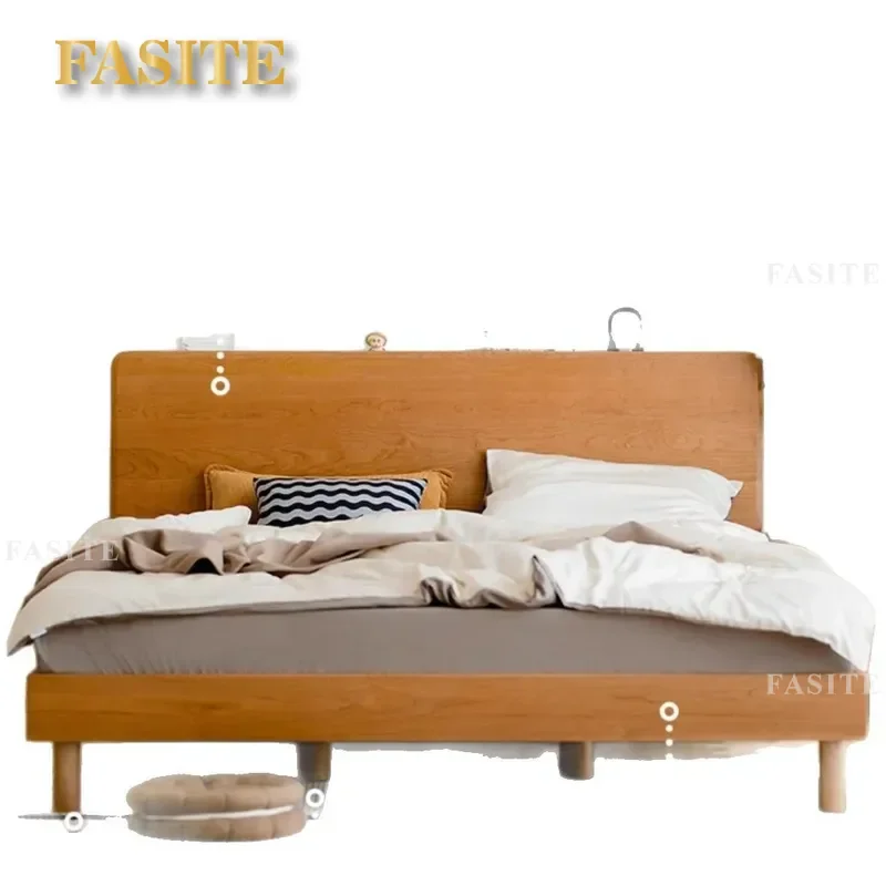 For Nordic Cherry Wood Storage Bed Solid Wood Double Bed Simple Modern Master Bedroom Furniture Household Log Wedding Bed