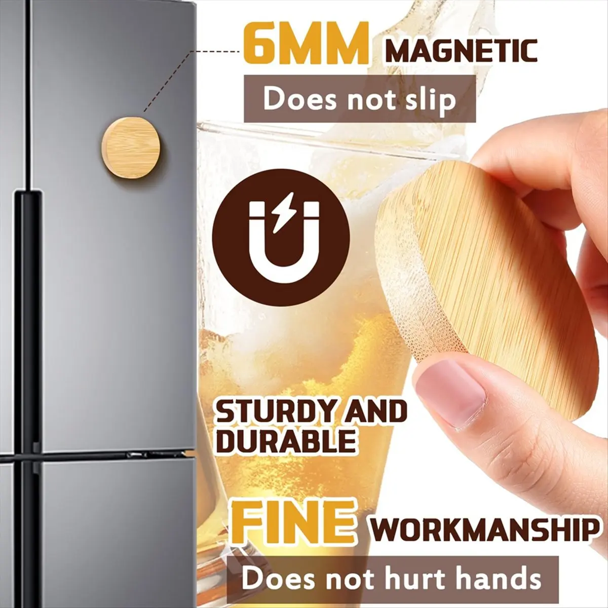 N14R Top 24 Counts Magnetic Bottle Opener 2.5In DIY Bamboo Round Shape Beer Openers Wooden Fridge Magnet Refrigerator Sticker