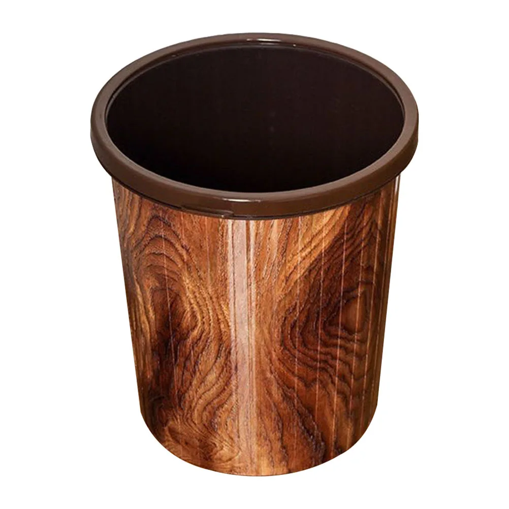 

Imitation Wood Grain Trash Can Pressing Ring Kitchen Office Bedroom Plastic Waste Bin Simple Elegant Household Garbage
