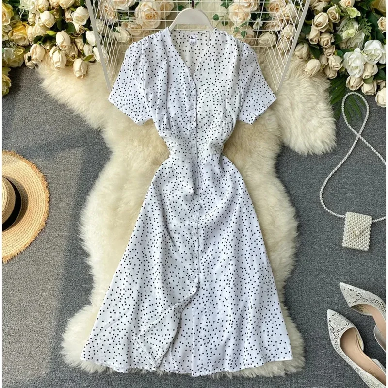 2025 French Sweet Floral Dress Women V Neck Puff Sleeve Single-Breasted Dress Summer Bohemian Print A-line Midi Dress