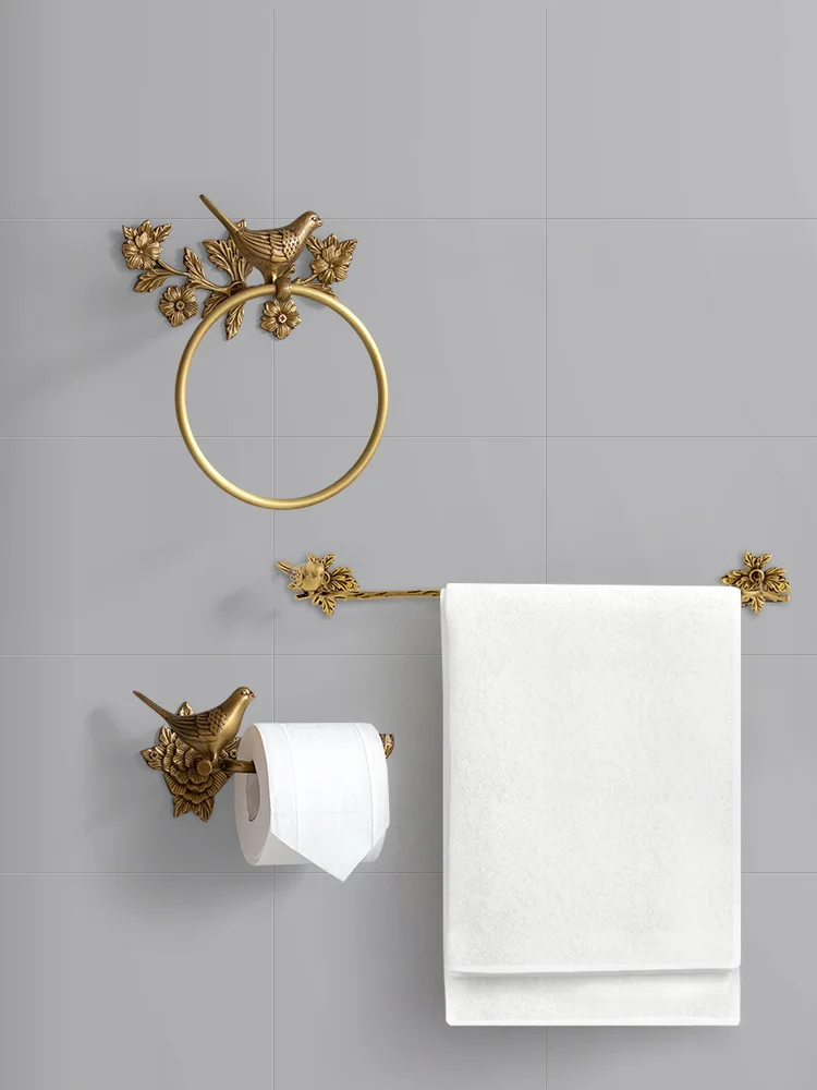 Retro brass bird towel ring, bathroom, bathroom, no punching, bath towel rack, paper towel storage, wholesale.