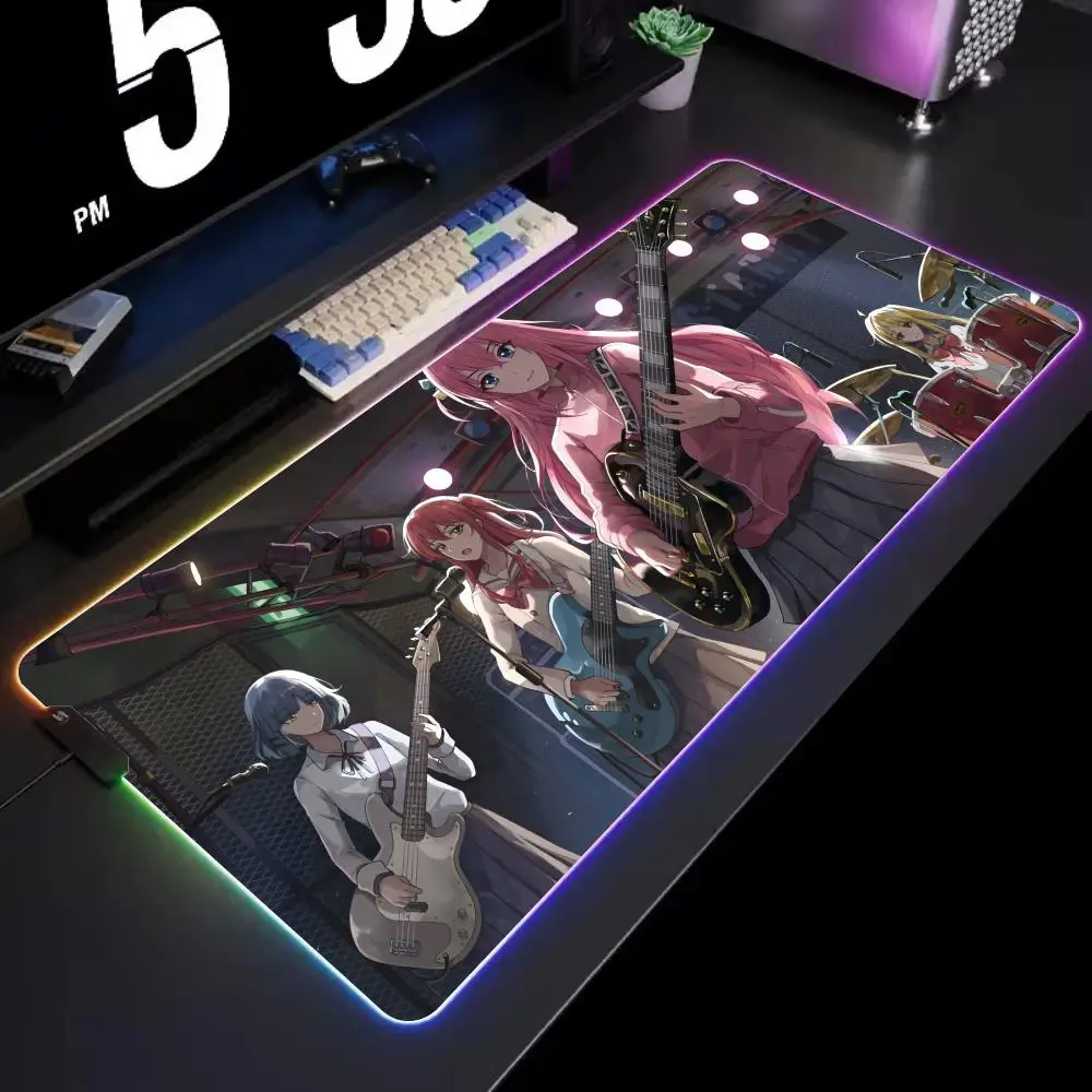 

Коврик для мыши Bocchi the Rock, игровой RGB-коврик для стола, светодиодный коврик для мыши с подсветкой, игровые аксессуары, большой коврик для мыши