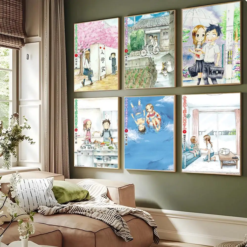Teasing Master Takagi-san Anime Poster Self-adhesive Advanced Aesthetic Printing Paper Wall Art for Living Room Home Decor