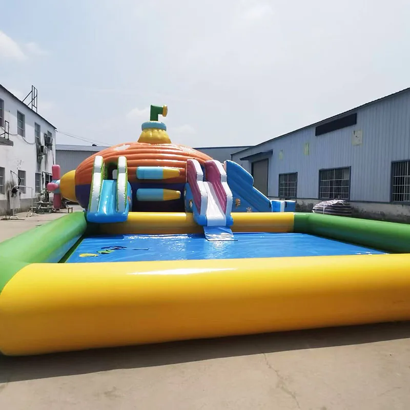 &Outdoor Inflatable PVC Game Mobile Land Water Park Playground Trampoline Combo Slide with Pool