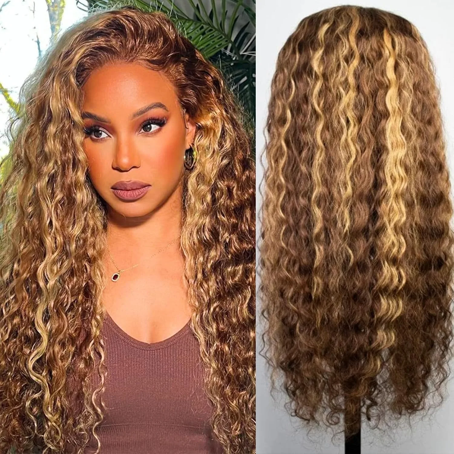 

28inch Lace Front Wig Human Hair 13x4 HD Honey Blonde P4/27 Deep Wave Lace Frontal Wigs Glueless Wigs 200 Density