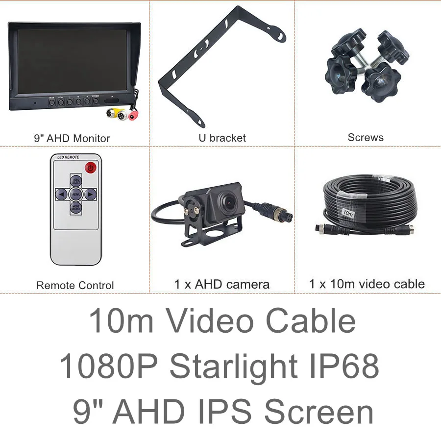 SMALUCK 9 inch AHD IPS achteruitrijcamera monitor 1080P IP68 waterdicht Starlight AHD achteruitrijcamera voor auto, bus, woonboot, vrachtwagen