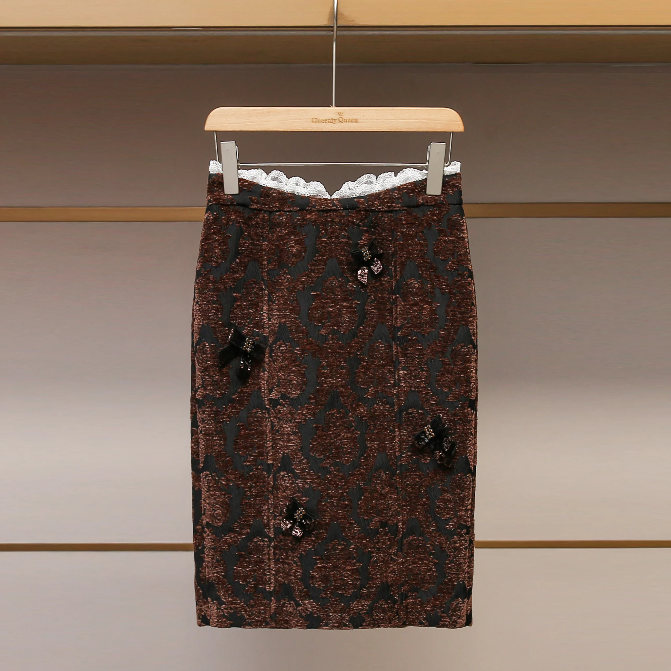 

Новинка! Женская юбка с цветочной 3D-вышивкой и узлом, с высокой талией, для офиса, с разрезом, осенняя коллекция.