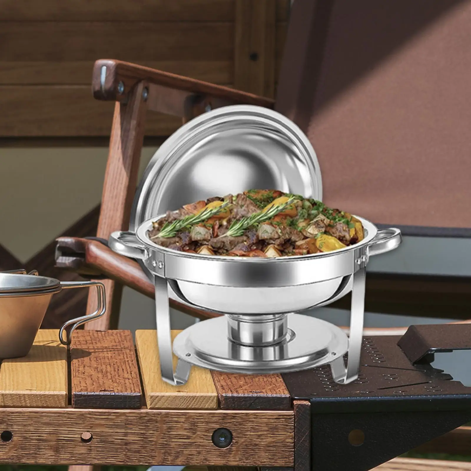 Round Catering Warmer Server 4.5L Catering Food Warmer for Serving Event Cooking Chafing Banquet Soup Stock Pots Parties