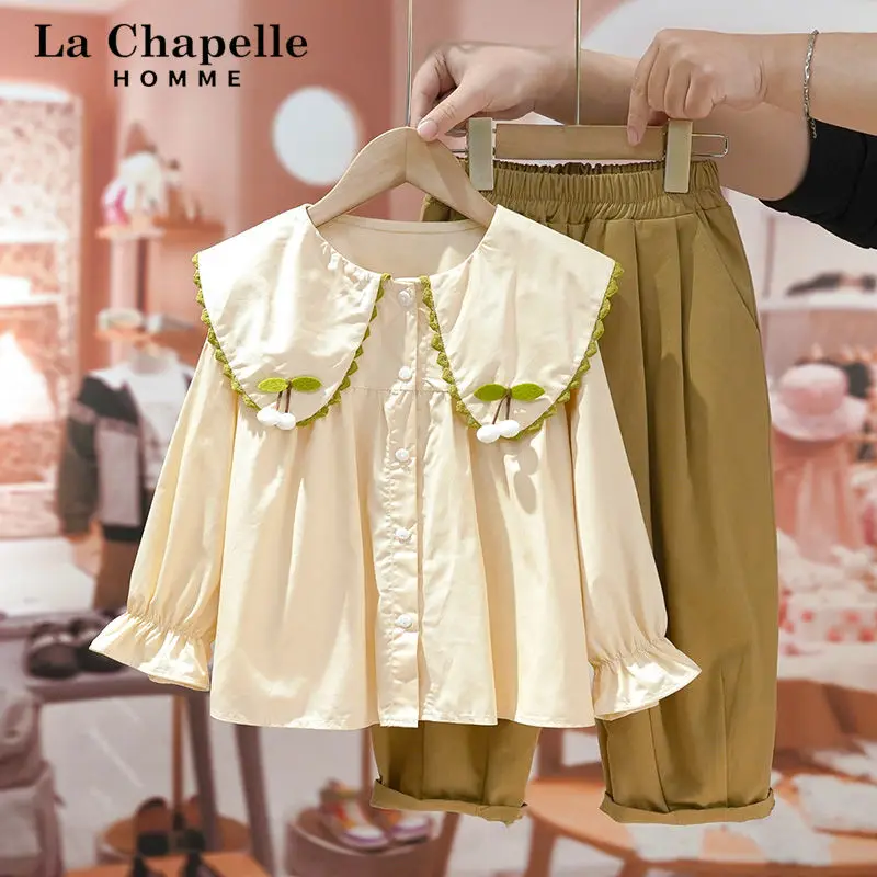 

Girls' Clothing Set Spring and Autumn Fashion Children's Doll Neck Shirt Pants 2 Piece Set Korean Loose Long Sleeve Set