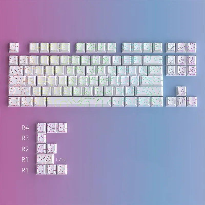 97 Keys White Contour Lines PBT Double Shot Keycaps Sidelit Light Backlit Translucent Cherry Profile for MX Mechanical Keyboards