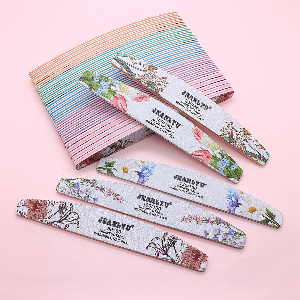 

50pcs Professional JEARLYU Nail File Buffer Half Moon Sandpaper Sanding Polishing Files Removable UV Gel Polish Manicure Toools