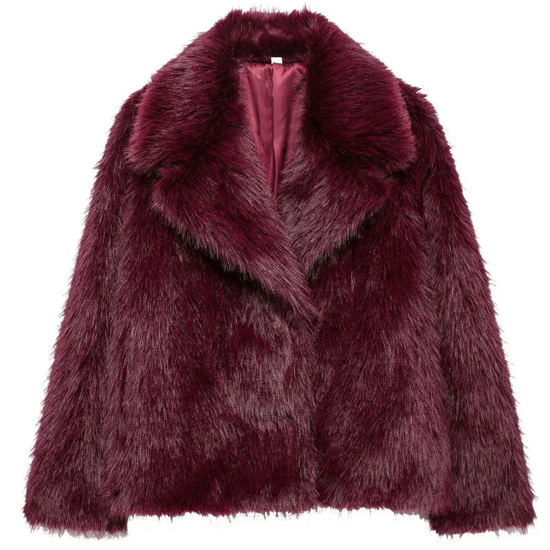 HXAO Faux Fur Coat Women's Jacket Autumn Winter 2025 Elegant Fluffy Red Grey Outerwears Female Plush Cropped Long Sleeve Jackets