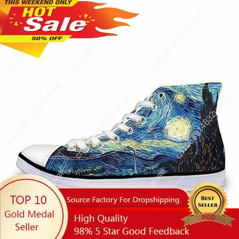 Fashion Men High Top Canvas Shoes Cool 3D Hand Paint Art Printing Lace-up Vulcanize Shoes Male Comfort Flat Shoes