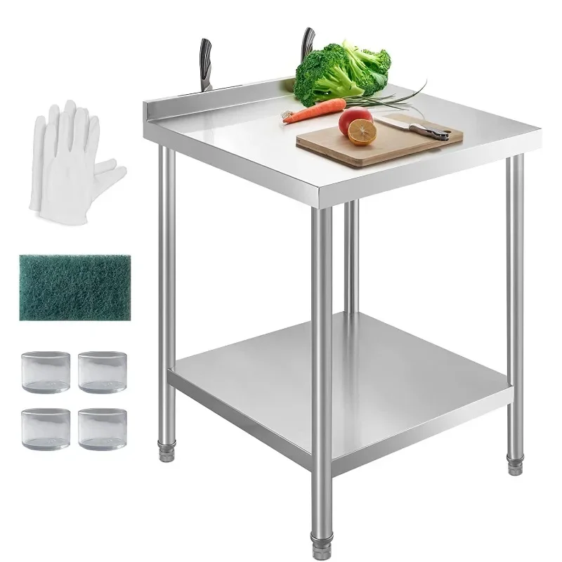 

Stainless Steel Table for Prep & Work with Caster 24x24 Inches, NSF Metal Commercial Kitchen Table with Under Shelf