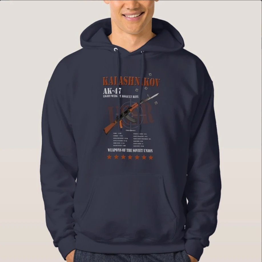 Rare Soviet Russian AK-47 Assault Rifle Kalashnikov Guns Pullover Hoodie Comfortable Cotton Casual Mens Sweatshirts Streetwear