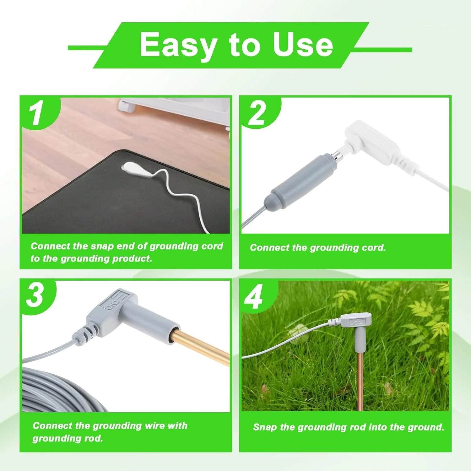 5pcs/set Copper Grounding Rod with 40ft Female Ground Cord 15Ft Male Wire Grounded Earth Connected Pad Blanket Reduce Anxiety
