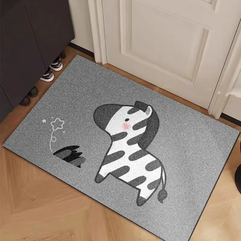 VIKAMA Cartoon Zebra Door Mat Gray Print Non Slip Rug For Entryway Front Door Kids Nursery Animal Decor