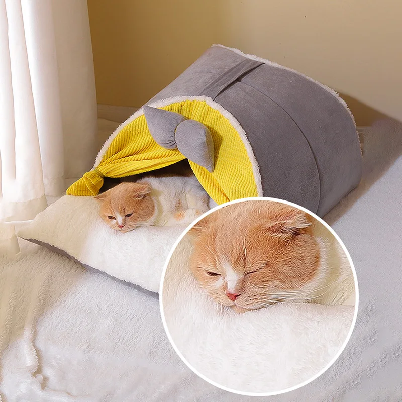 Plush Pet Cat Bed Winter Soft Pet Bed for Small Dogs Cats Comfortable Cat House Cave Kitten Nest Kennel Cat Accessories