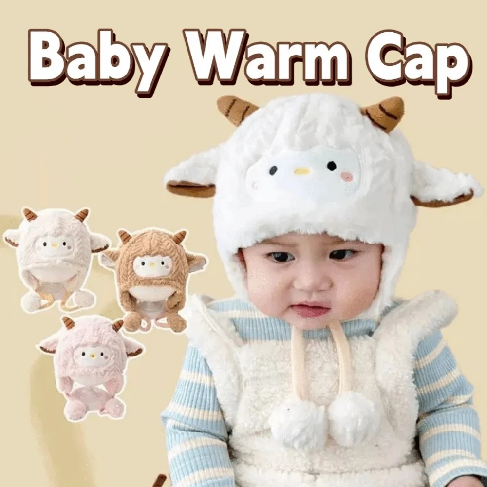 

Зимняя детская шапка для защиты ушей, милая плюшевая шапка с рисунком овцы для младенцев, теплая флисовая шапка из ягненка, детские шапки-наушники