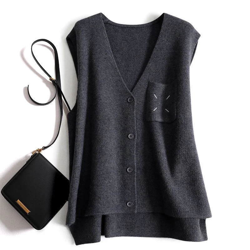 

Весенне-осенний кашемировый вязаный жилет с вышивкой, женский свитер без рукавов, кардиган, мягкая шерстяная майка, трикотаж, повседневные топы