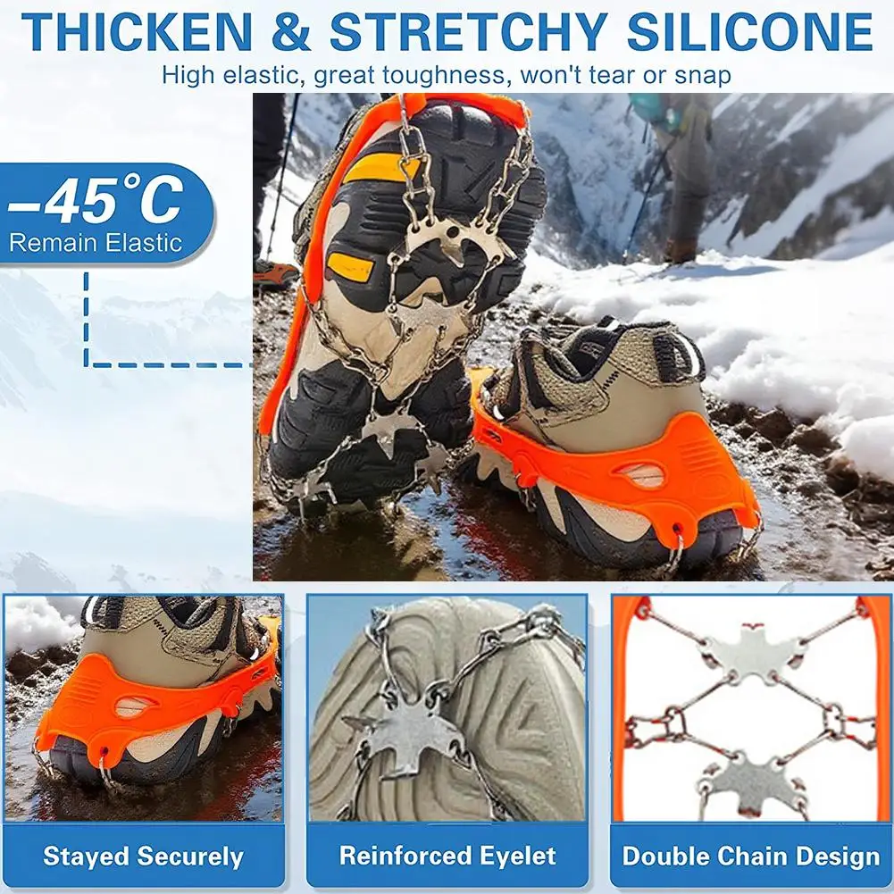 19 الأسنان الجليد القابض سبايك للأحذية المضادة للانزلاق المضادة للانزلاق عدم الانزلاق أغطية الحذاء الثلوج الجليد الأشرطة المرابط السيطرة تسلق حذاء V3C7 #2