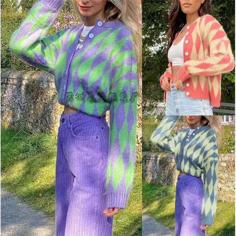 

Женский вязаный круглый свитер с принтом Ne на одной пуговице, осенне-зимняя верхняя одежда, длинный свежайный повседневный свитер