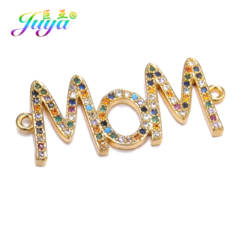 Juya Handmade 18K Gold Plated Decorative Letters Mama Boy Girl Angel Charms Connectors For DIY Mother\'s Day Gift Jewelry Making
