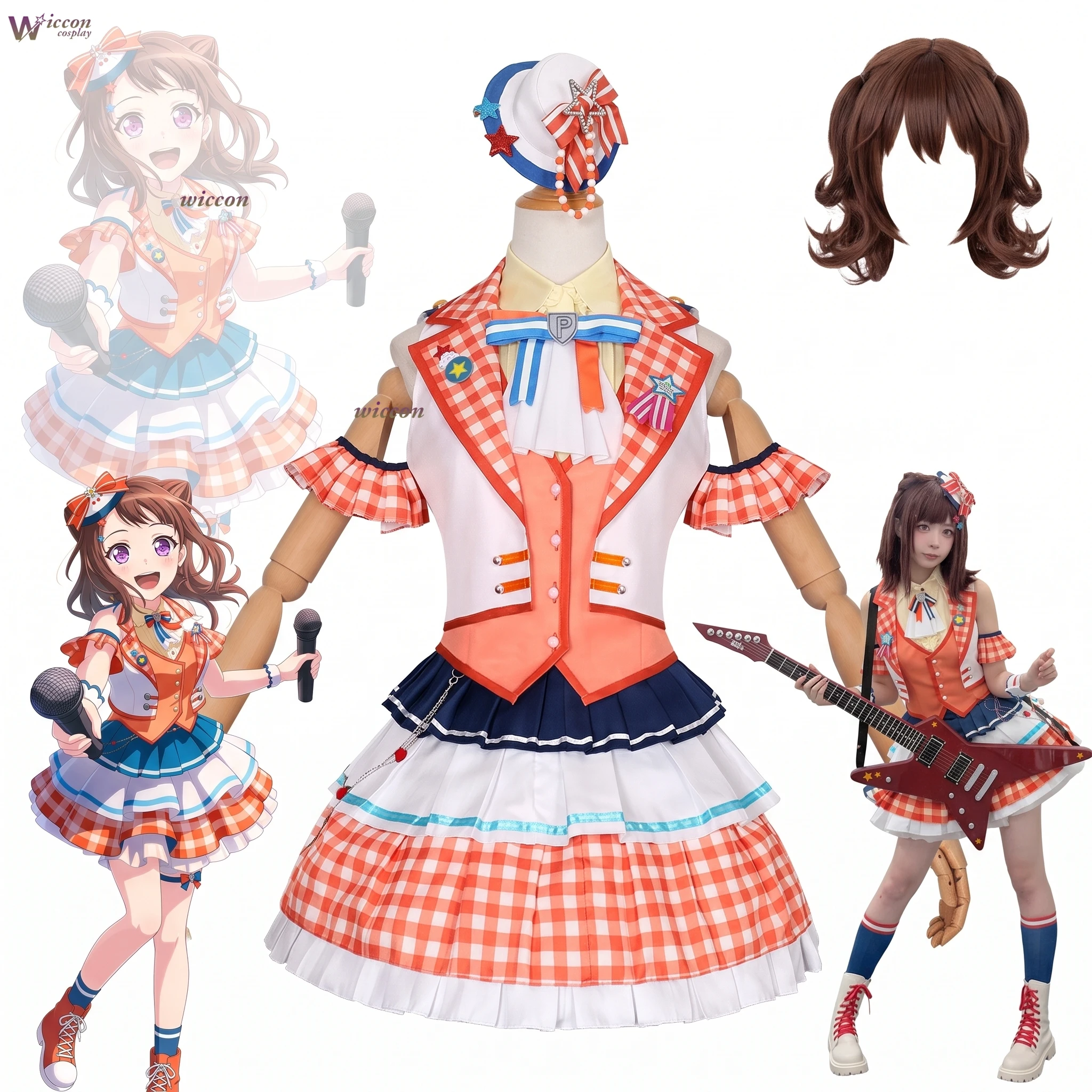 yesok-toyama-kasumi-cosplay-anime-game-bang-dream-costume-idol-stage-uniform-orange-kawaii-cake-dress-lolita-wigs-halloween-cos