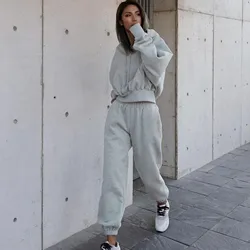 2024 Autumn Winter Women'S New Long Sleeved Hat Casual Sweater Coat Women'S Sports Set Oversize Hooded Sweatshirts + Trousers