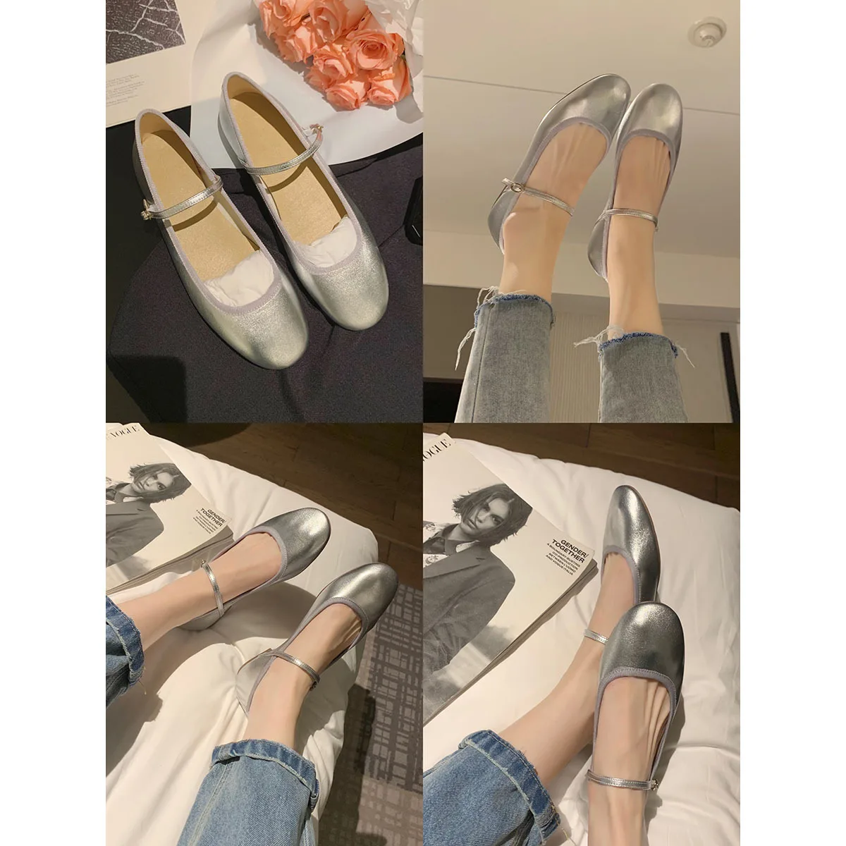 Zapatillas French Flat Bottomed Women Shoe Autumn Shallow Cut Mary Jane Shoe One Line Leather Shoe Ballet Single Women