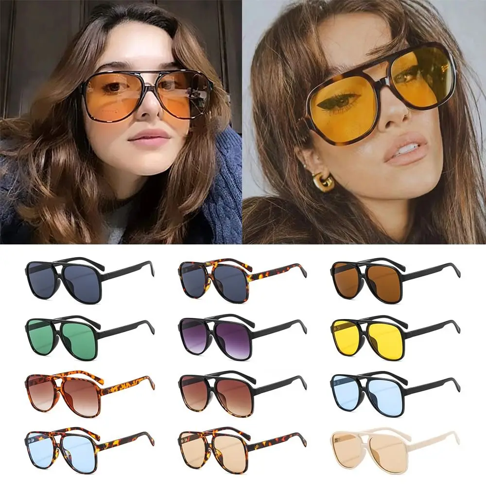 Fashion Double Bridge Oversized Pilot Sunglasses UV400 Protection Classic 70s Sun Glasses Yellow Driving Eyewear for Women & Men