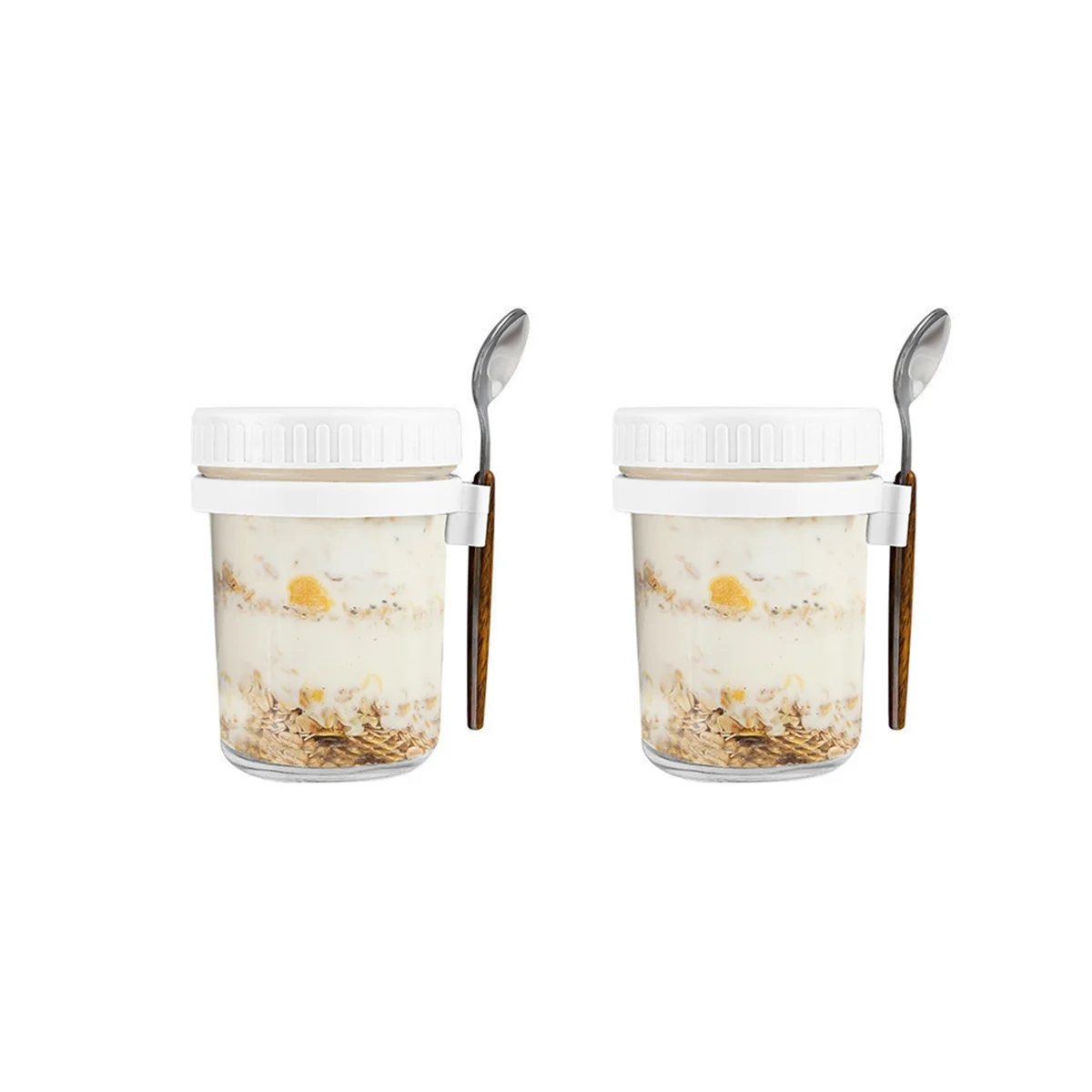 

Overnight Oats Jars, with Lid and Spoon,10 Oz , Milk, Vegetable and Fruit Salad Storage Container White and Grey