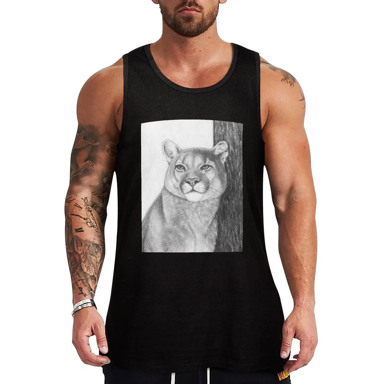 

A View from Above: A Mountain Lion Surveys His Kingdom from the Treetops Tank Top t shirts Gym man Vests