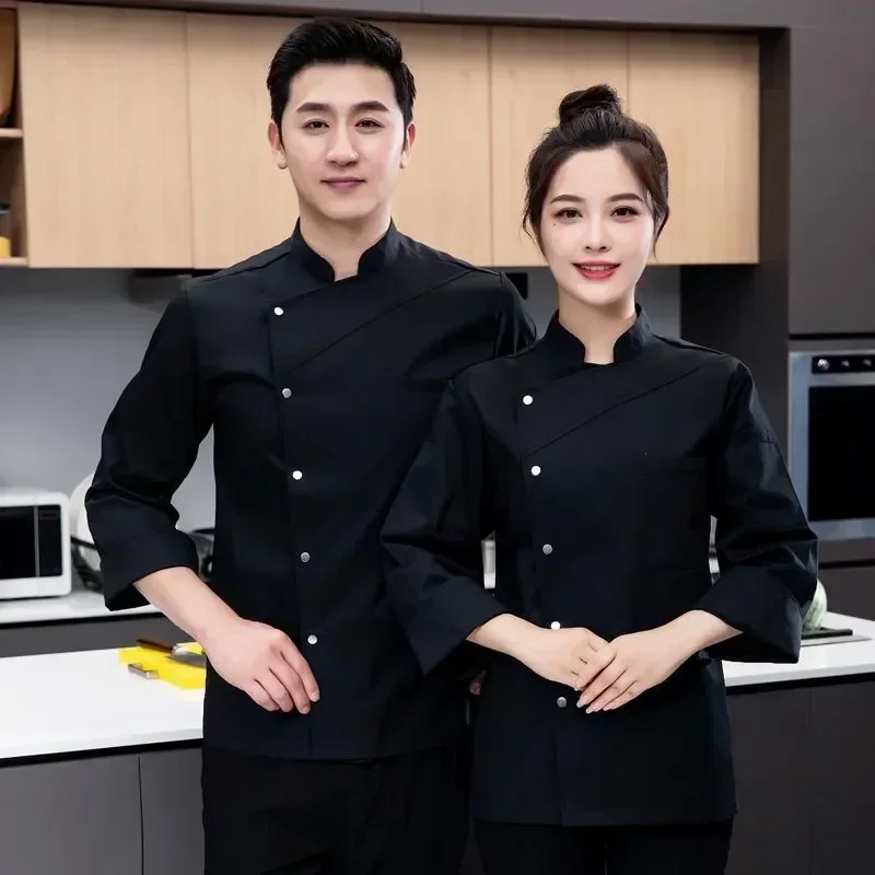Restaurant Logo Coat Waiter Sleeve White T-shirt Baker Uniform Jacket Long Hotel Women Chef Clothes Work Cook