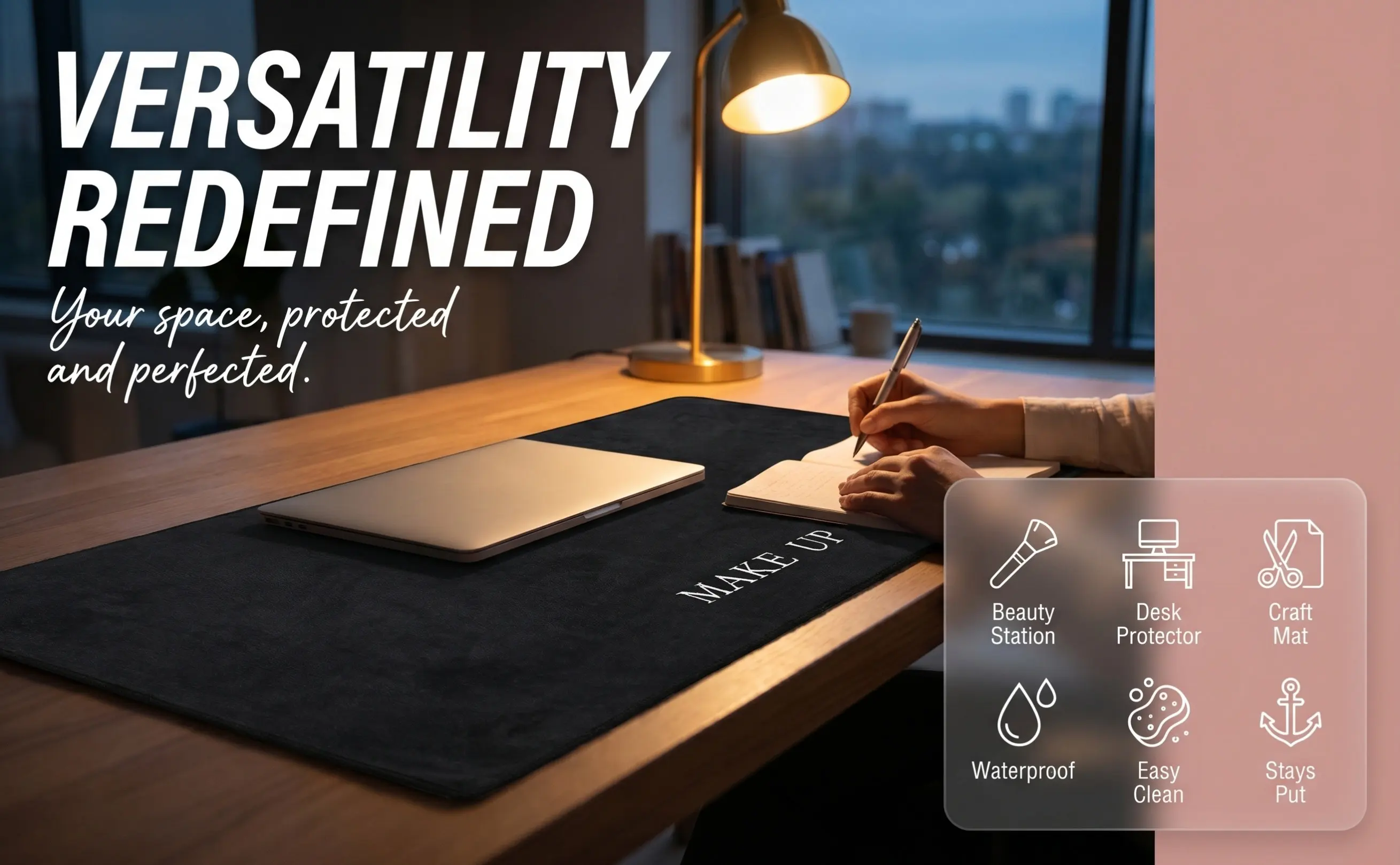 Desktop Vanity Mat for Makeup Table Soft Comfortable Cloth Surface Non-Slip Base Easy Maintenance Elegant Design for Bedroom