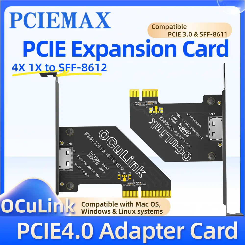 

PCIEMAX PCIE 4.0 to OCulink Expansion Card PCIE 1X 4X 16X to SFF-8612 & 8611 Adapter Card for Laptop PC Expand U.2 SSD