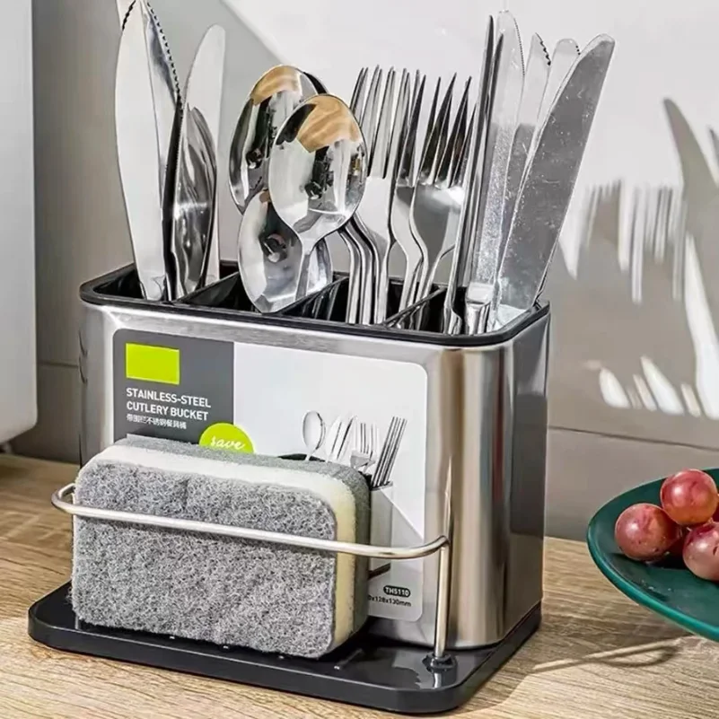 

Stainless Steel Cutlery Holder Household Tableware Drainboard Spoon Storage Kitchen Organizer Drainer Dish Drying Rack