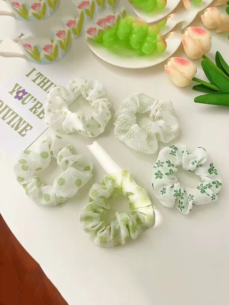 Ensemble de chouchou pour femmes et filles, 5 pièces, mignon, mode coréenne, Style Preppy, vente en gros, série vert bleu, imprimé Floral Simple, Pack