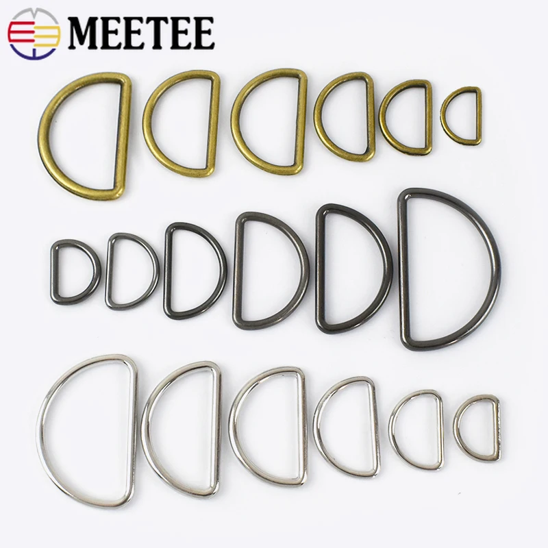 Meetee 20Pcs 15-50mm Metal D Ring Handbag Strap Connection Rings Bag Hardware Brass Accessories Belt Buckle Clasp Dog Carabiner