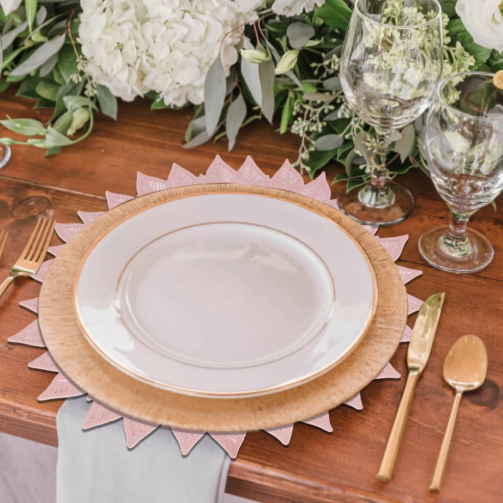 مجموعة مفارش أطباق مكونة من 6 قطع، سجادات دائرية مجوفة لطاولة الطعام باللون الذهبي الوردي #5