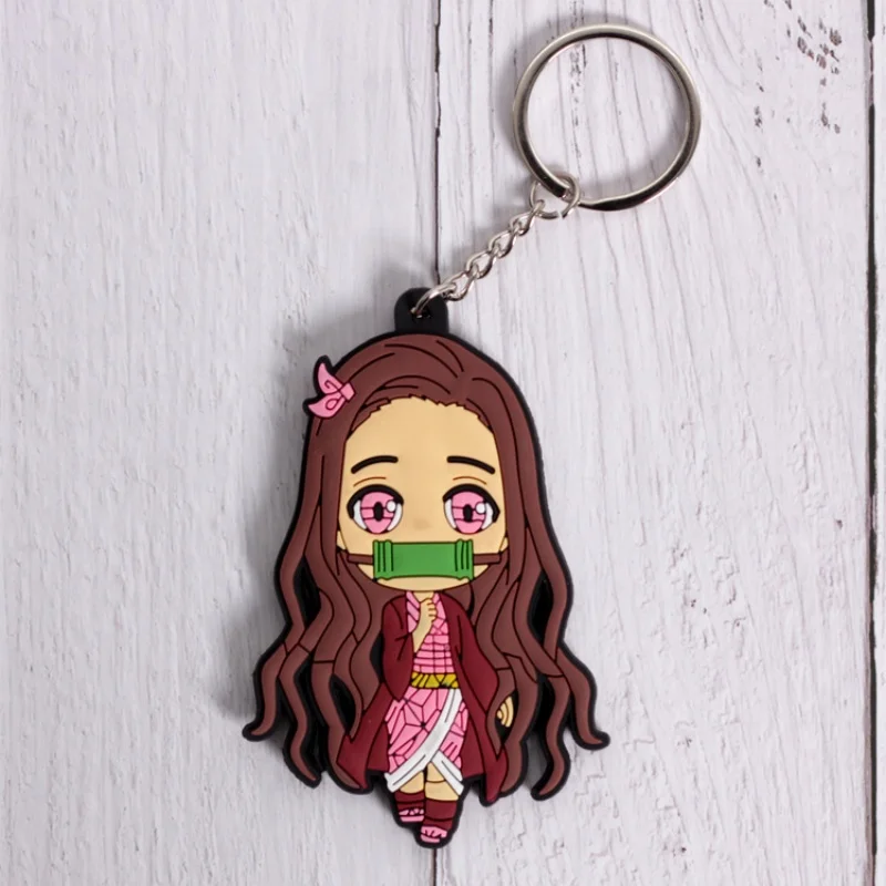 Anime Demon Slayer Figuur Model Sleutelhanger PVC Dubbelzijdig Zachte Lijm Cartoon Kawaii Pop Sleutelhanger Rugzak Decoratie Hanger Gif